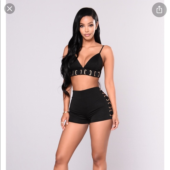 Black 2 piece short set - Picture 1 of 2